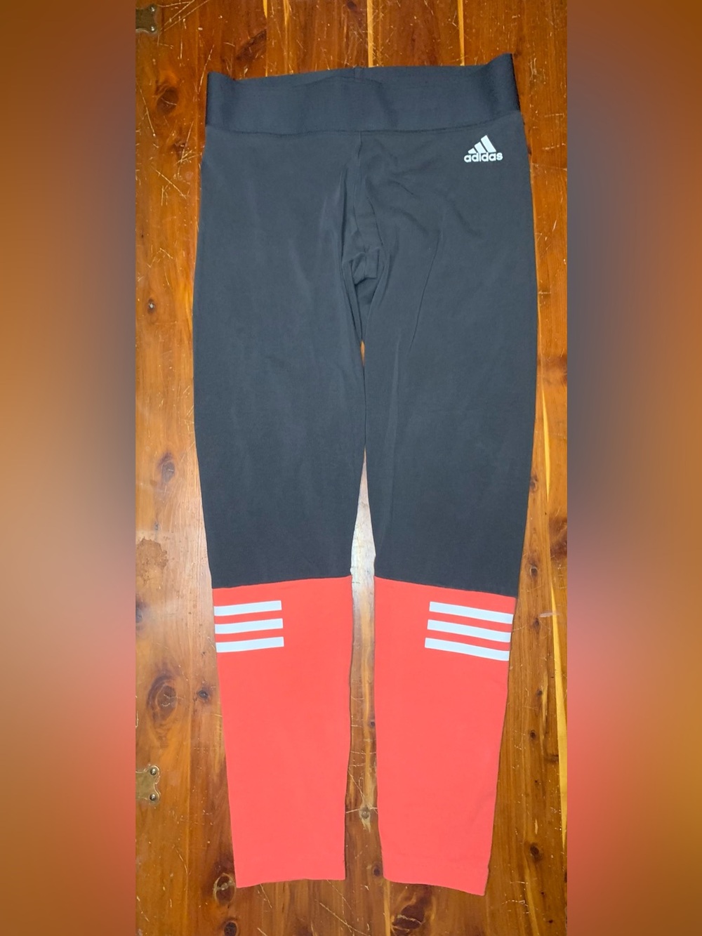 adidas Color Block Leggings Black & Coral Size Medium